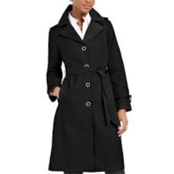 Anne Klein Black Belted Trench Coat with Removable Hood Size Medium - Picture 8 of 8